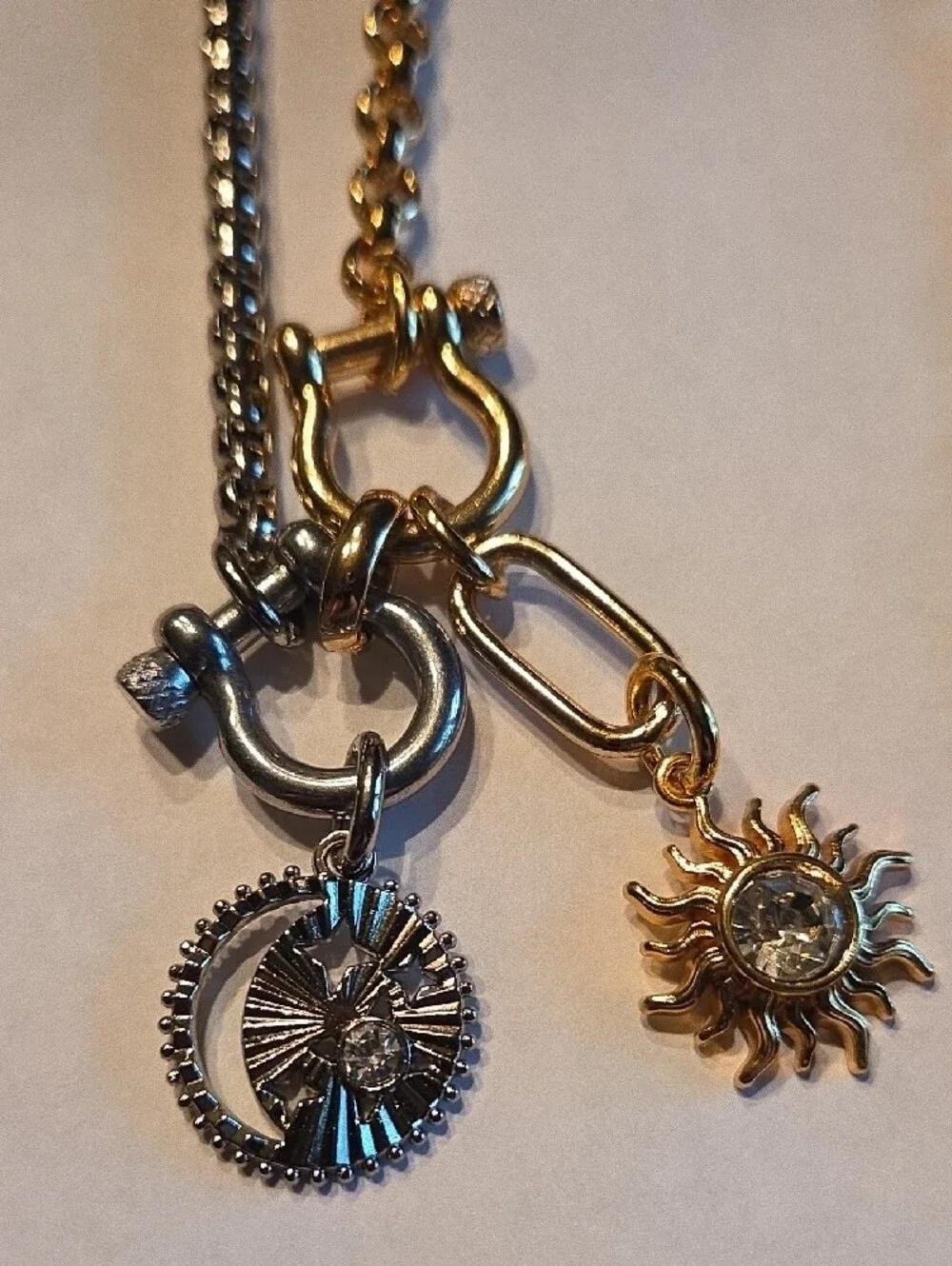 Mixed Gold & Silver Compass and Sun Charm Necklace Set - Women Jewelry